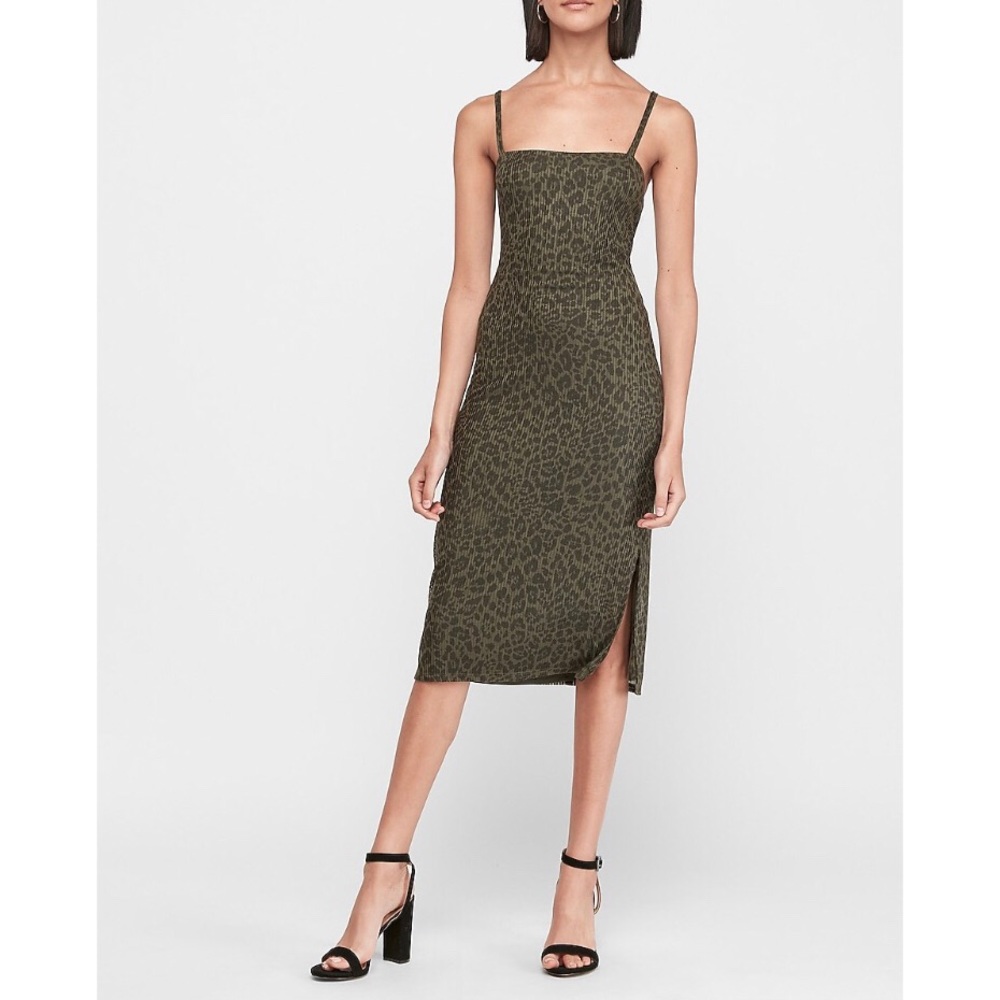 Express animal print square neck ribbed midi dress